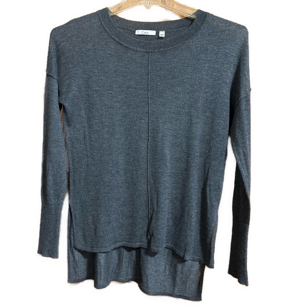 Women Small Dex Lightweight Slate Gray Long Sleeve Sheer Knit Sweater